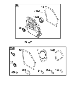 Crankcase Cover/Sump Group Diagram and Parts List for 10R232-0026-F1 100000 - 19Z999 Briggs and Stratton Engine